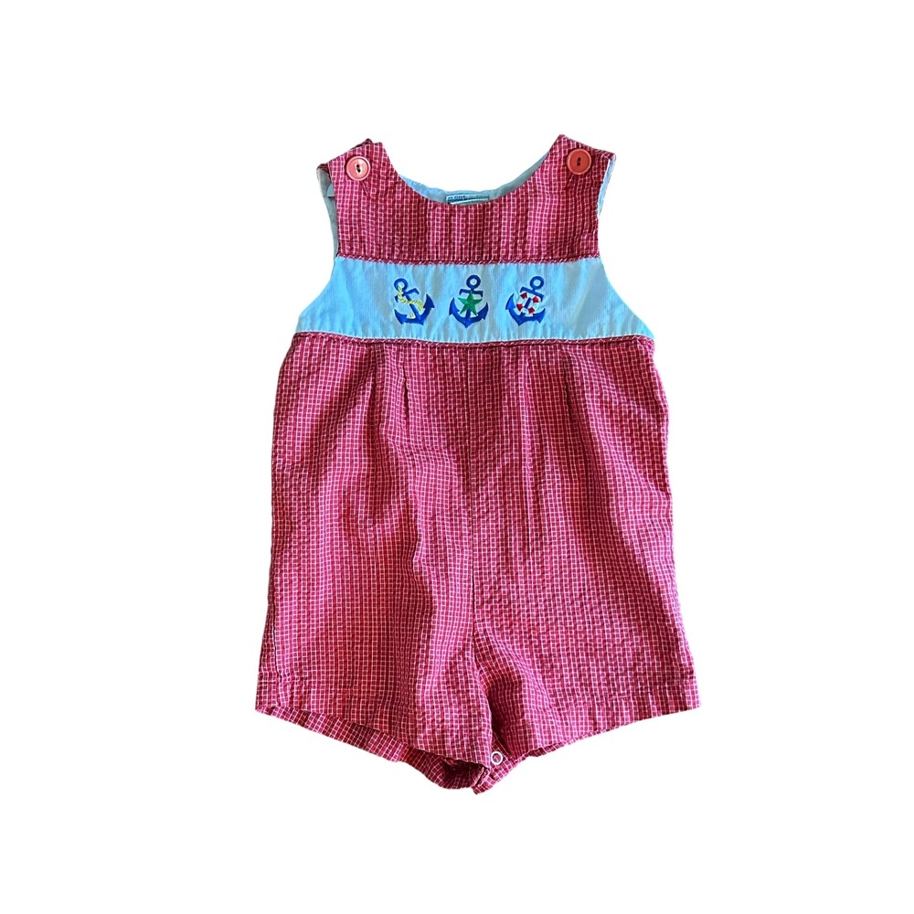 Samara Vintage Red Gingham‎ Anchor Nautical Romper Sunsuit Kids Size 24M